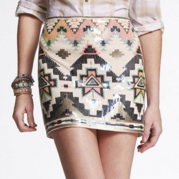 Express Dresses & Skirts - Express | Boho Tribal Aztec Sequin Mini Skirt